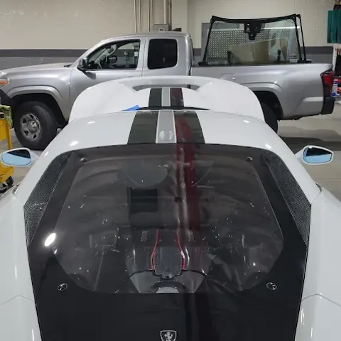 White Ferrari at P&G Auto Glass Shop
