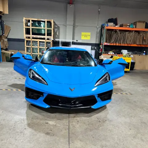 Blue Corvette C8 at P&G Auto Glass